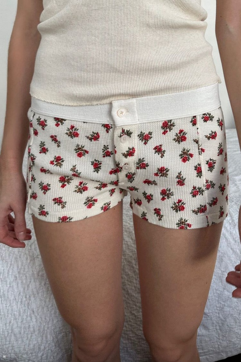 Sous Vêtement Brandy Melville Floral Waffle Boyshort Blanche Rouge | GTY-17716213